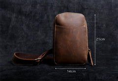 Handmade Leather Mens Cool Chest Bag Sling Bag Crossbody Bag Travel Bag Hiking Bag for men