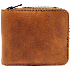 Genuine Leather Mens Cool Zipper Leather Wallet Men Small Wallets Bifold for Men - imessengerbags