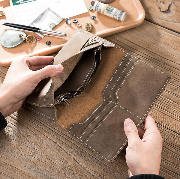 Handmade Leather Mens Clutch Wallet Cool Leather Wallet Long Phone Wallets for Men - imessengerbags