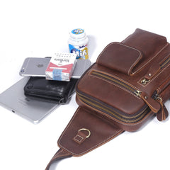 Genuine Leather Mens Cool Chest Bag Sling Bag Crossbody Bag Travel Bag Hiking Bag for men - imessengerbags