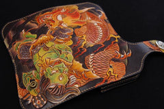Handmade Leather Tooled Thunder God Mens Chain Biker Wallet Cool Leather Wallet With Chain Wallets for Men - imessengerbags