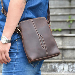 Handmade Leather Mens Cool Small Messenger Bag iPad Bag Chest Bag Bike Bag Cycling Bag for men - imessengerbags