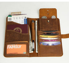 Handmade Leather Mens Travel Wallet Passport Leather Wallet Short Slim Wallets for Men