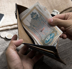 Handmade Leather Mens Cool Slim Leather Wallet Men Small Wallets Bifold for Men - imessengerbags