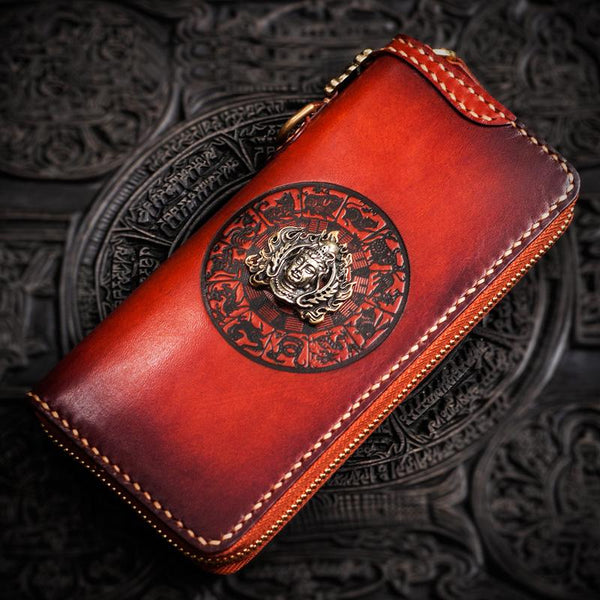 Handmade Leather Tibetan Mens Chain Biker Wallet Cool Leather Wallet Long Clutch Wallets for Men - imessengerbags