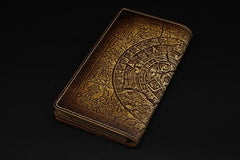 Handmade Leather Tooled Xiuhpohualli Calendar Mens Long Wallet Cool Leather Wallet Clutch Wallet for Men - imessengerbags