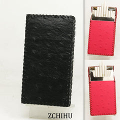 Cute Handmade Leather Womens Pink Black Cigarette Holder Case for Women - imessengerbags