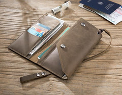 Handmade Leather Mens Cool Long  Chain Wallet Phone Biker Trucker Wristlet Wallet - imessengerbags