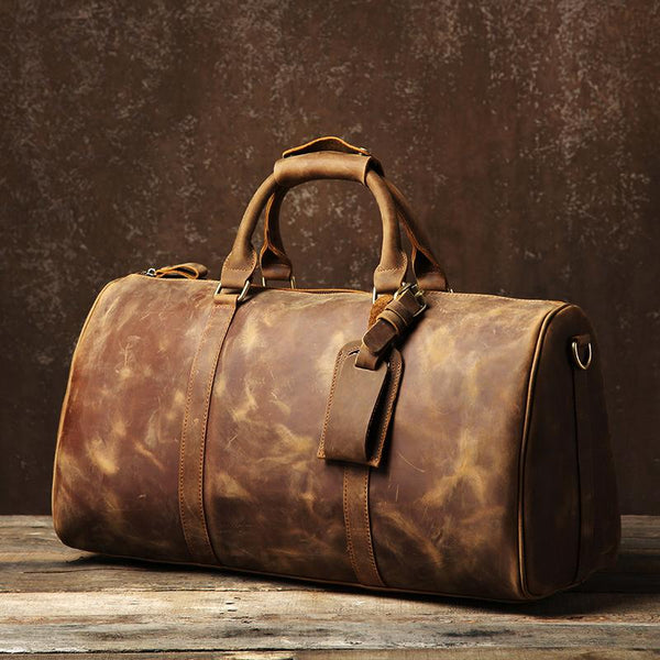 Genuine Leather Mens Large Camel Travel Bag Cool Duffle Bag Shoulder Bag Weekender Bag for Men