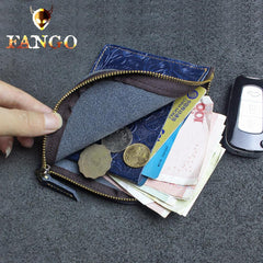 Handmade Leather Floral Mens Front Pocket Wallet Cool Slim Leather Wallet Men billfold Wallets Bifold for Men - imessengerbags