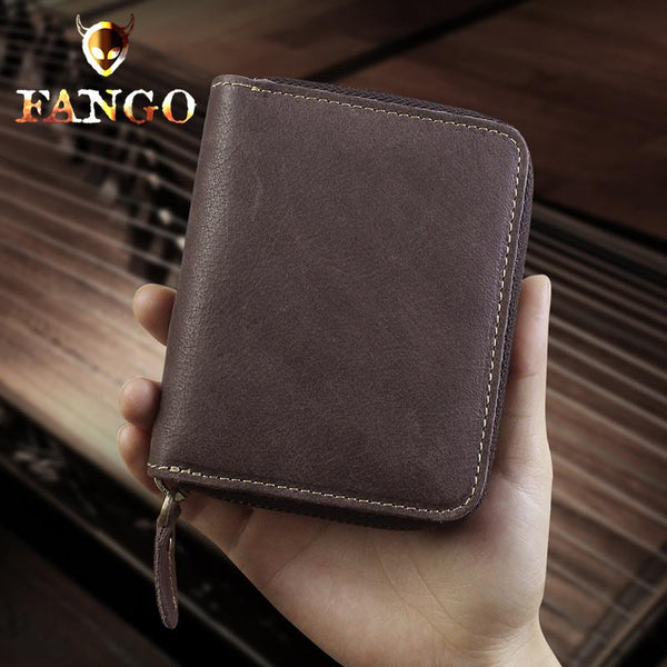 Handmade Leather Mens Cool Slim Leather Wallet Men Zipper billfold Wallets Bifold for Men - imessengerbags