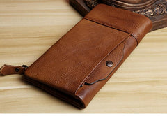 Handmade Leather Mens Cool Long Leather Wallet Card Wallet Clutch Wristlet Wallet for Men - imessengerbags