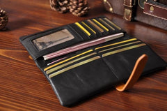 Handmade Leather Mens Cool Long Leather Wallet Bifold Clutch Wallet for Men
