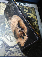 Handmade Leather Skull Tooled Mens Long Wallet Cool Leather Wallet Clutch Wallet for Men - imessengerbags