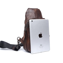 Handmade Genuine Leather Mens Cool Chest Bag Sling Bag Crossbody Bag Travel Bag Hiking Bag for men - imessengerbags