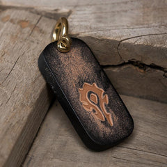 Handmade Leather Mens World of Warcraft Cool Keychain KeyCharm Keyring Pendant for Men - imessengerbags