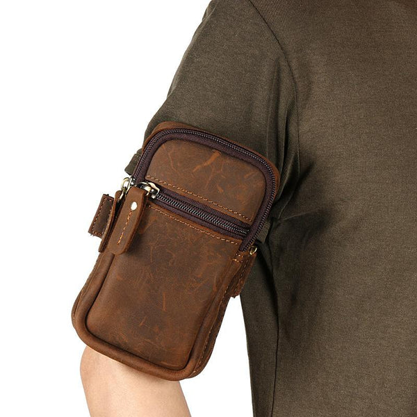 Handmade Leather Mens Running Armband for Cell Phones Sleeve Pouch Arm Case - imessengerbags