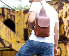 Genuine Leather Mens Cool Chest Bag Sling Bag Crossbody Bag Travel Bag Hiking Bag for men - imessengerbags