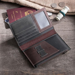 Handmade Leather Mens Travel Wallet Passport Leather Wallet Short Long Wallets for Men