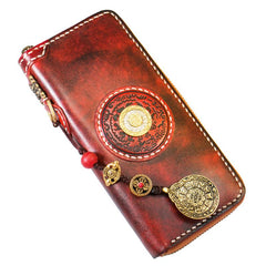 Handmade Leather Mens Chain Biker Wallet Cool Leather Wallet Long Phone Wallets for Men