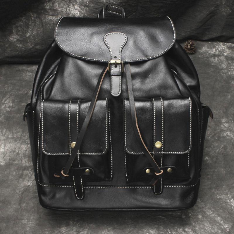 Cool Mens Leather Black Backpack for School Backpack Travel Backpack Hiking Backpack For Men