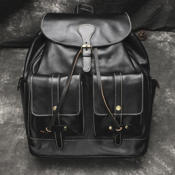 Cool Mens Leather Black Backpack for School Backpack Travel Backpack Hiking Backpack For Men - imessengerbags