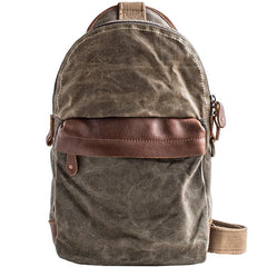 Canvas Leather Mens Cool Chest Bag Sling Bag Crossbody Bag Travel Bag Hiking Bag for men