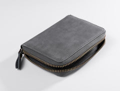 Handmade Leather Mens Cool Slim Leather Zipper Wallet Men Small Wallets Bifold for Men - imessengerbags