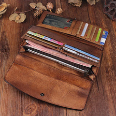 Handmade Leather Mens Cool Long Leather Wallet Trifold Clutch Wallet for Men - imessengerbags