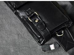 Black Leather Fanny Pack Mens Waist Bag Hip Pack Belt Bag for Men