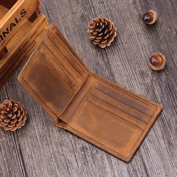 Handmade Leather Mens Cool Slim Leather Wallet Card Wallet Holders Men Small Wallets Bifold for Men - imessengerbags