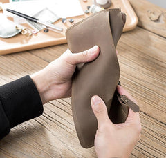 Handmade Leather Mens Clutch Wallet Cool Leather Wallet Zipper Phone Wallets for Men