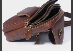 Genuine Leather Mens Cool Chest Bag Sling Bag Crossbody Bag Travel Bag Hiking Bag for men - imessengerbags