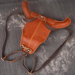 Handmade Leather Mens Cool XO Bull Backpack Sling Bag Black Travel Bag Hiking Bag for men