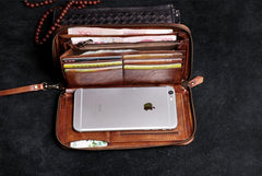 Handmade Leather Mens Cool Long Leather Wallet Card Wallet Clutch Wristlet Wallet for Men - imessengerbags