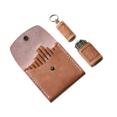 Handmade Wooden Coffee Leather Mens 20pcs Cigarette Case Cool Custom Cigarette Holder for Men - imessengerbags