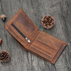 Handmade Leather Mens Cool Slim Leather Wallet Card Wallet Holders Men Small Wallets Trifold for Men - imessengerbags