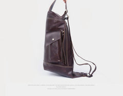 Genuine Leather Mens Cool Chest Bag Sling Bag Crossbody Bag Travel Bag Hiking Bag for men