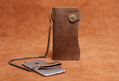 Handmade Genuine Leather Biker Wallet Mens Cool Chain Wallet Trucker Wallet with Chain