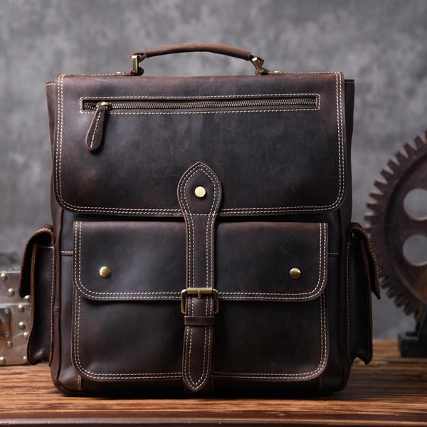 Handmade Leather Mens Cool Backpack Messenger Bag Briefcase Work Bag Business Bag for men - imessengerbags
