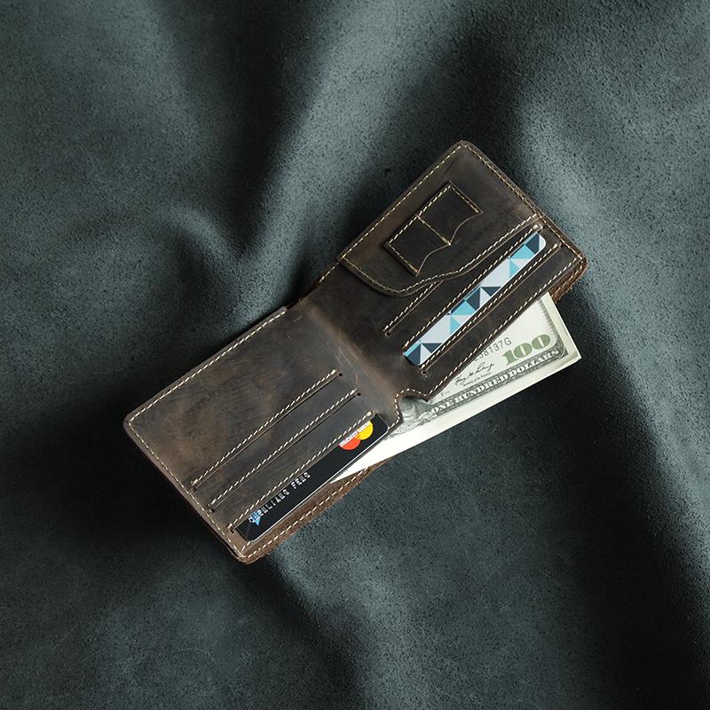 Handmade Leather Mens Cool Slim Leather Wallet Men Small Wallets Bifold for Men - imessengerbags