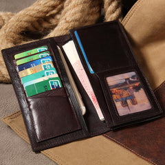 Cool Leather Mens Long Leather Wallet Bifold Slim Wallet for Men - imessengerbags