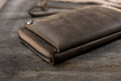 Handmade Leather Mens Cool Long Chain Wallet Phone Biker Trucker Wristlet Wallet - imessengerbags