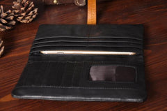 Handmade Leather Mens Cool Long Leather Wallet Bifold Clutch Wallet for Men