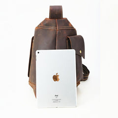 Genuine Leather Mens Cool Chest Bag Sling Bag Crossbody Bag Travel Bag Hiking Bag for men - imessengerbags