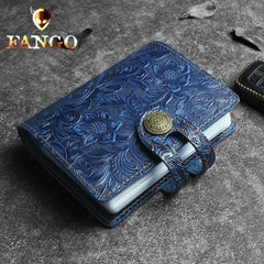 Handmade Leather Floral Mens Cool Short Wallet Card Holder Small Card Slim Wallets for Men