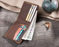Handmade Leather Mens Cool Slim Leather Wallet Men Small Wallets Bifold for Men - imessengerbags