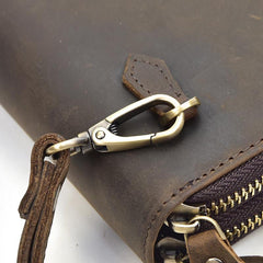 Handmade Leather Mens Cool Long Leather Wallet Zipper Wristlet Bag Clutch Wallet for Men - imessengerbags