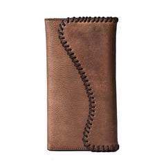 Handmade Leather Mens Cool Long Leather Wallet Trifold Clutch Wallet for Men