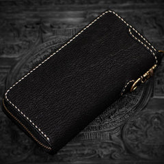Handmade Leather Tibetan Mens Chain Biker Wallet Cool Leather Wallet Long Clutch Wallets for Men